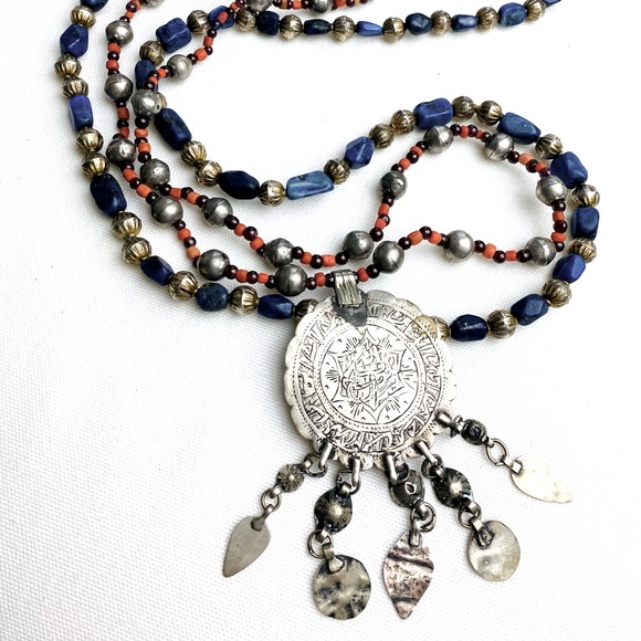 Double Strand BOHO India medallion pendant necklace - Picture 1 of 9